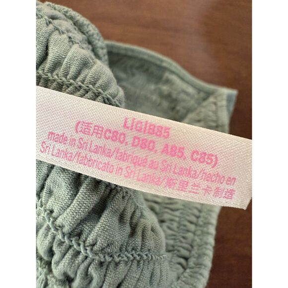 PINK Victoria’s Secret Smocked Triangle Bralette Sage Sz L Pullover Bralette - Picture 3 of 7